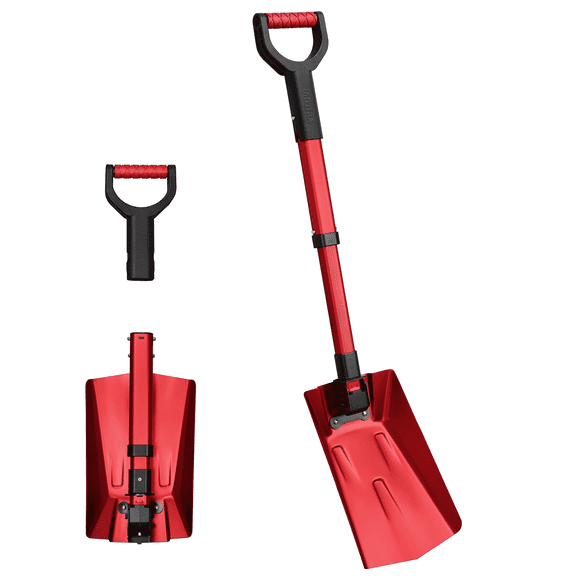 Snow Shovel Brush, 39" Folding Ice Scraper Removal Tool for Car, Outdoor, Red