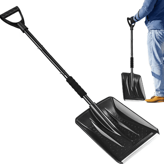 Snow Shovel for Driveway, Adjustable Home Garage Snow Removal with D-Grip Handle Aluminum Strip, Large Capacity Shovel for Garden Car Camping Outdoor, 1 Pcs, 31.49x10.11"