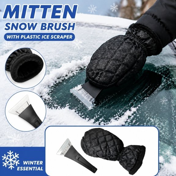 Snow Shovel Gloves with Plastic Scraper for Car Windshield Winter Snow Removal, Waterproof Winter Mittens with Ice Scraper Tool for Vehicle Windows and Frost Clearing