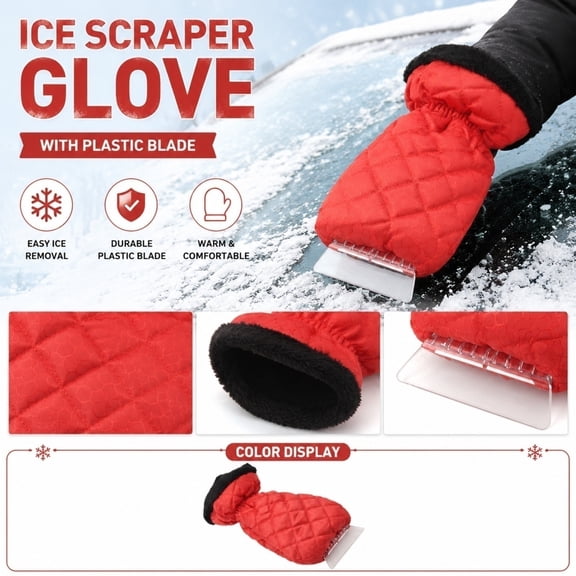 Snow Shovel Gloves with Plastic Scraper for Car Windshield Winter Snow Removal, Waterproof Winter Mittens with Ice Scraper Tool for Vehicle Windows and Frost Clearing