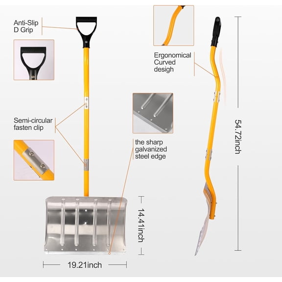 Snow Shovel, Heavy Duty Aluminum Snow Removal with 19.2 inch Shovel for Driveway, Ergonomic Handle Without Backpain,Manual Snow plow with D-Grip for Home Garage Car Parking Port Workshop Barn.