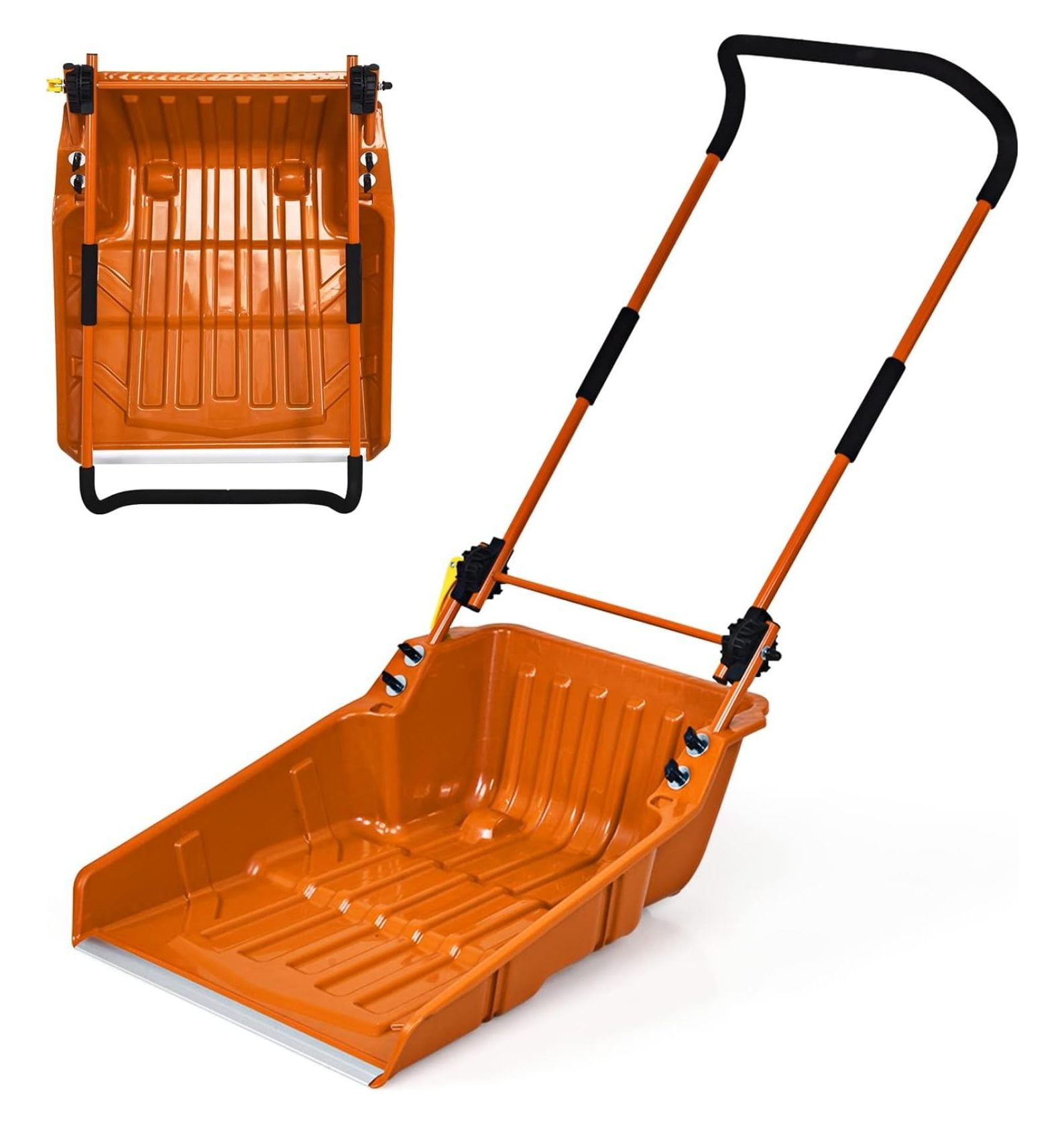 Snow Shovel, Sleigh Shovel with Ergonomic Handle & Aluminum Cutting