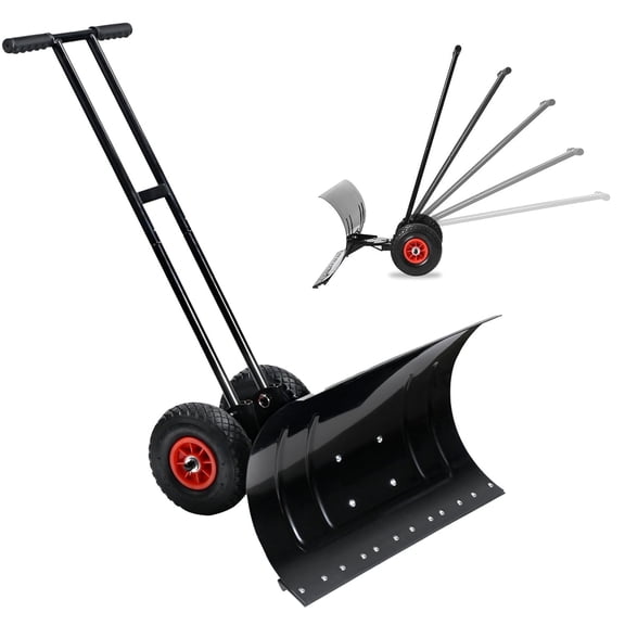 Snow Shovel Wheeled, Large 29" Blade with 5 Level Adjustable Handle and Pivoting Chute Angle, Efficient Metal Snow Shovel for Driveway, Also for Sidewalks, Barn, Skating Rink