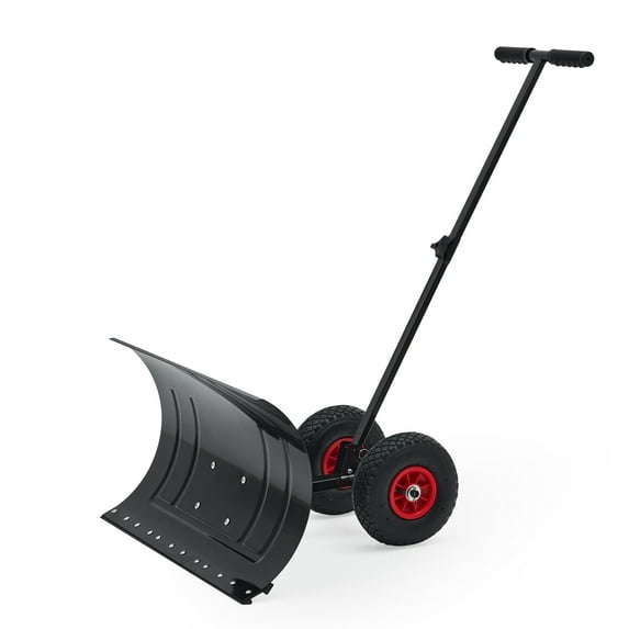 Snow Shovel with Wheels, Rolling Snow Pusher Shovel with 29.13"W x 13.78"H / 16.54"HAngle Adjustable Blade & Handle, Easy Push Removal Tool for Driveway, Sidewalk and Patio