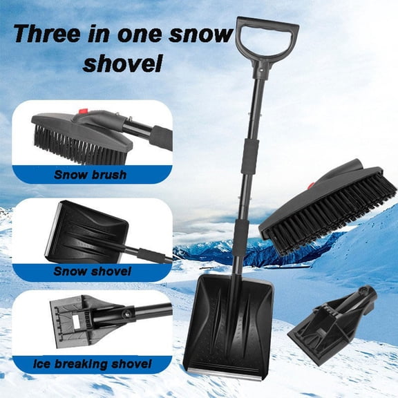 Snow Shovel for Car, 3-in-1 Detachable Ice Scraper with Snow Brush, Retractable Alloy Shovel for Vehicle, Winter Emergency Tool Kit （Black）