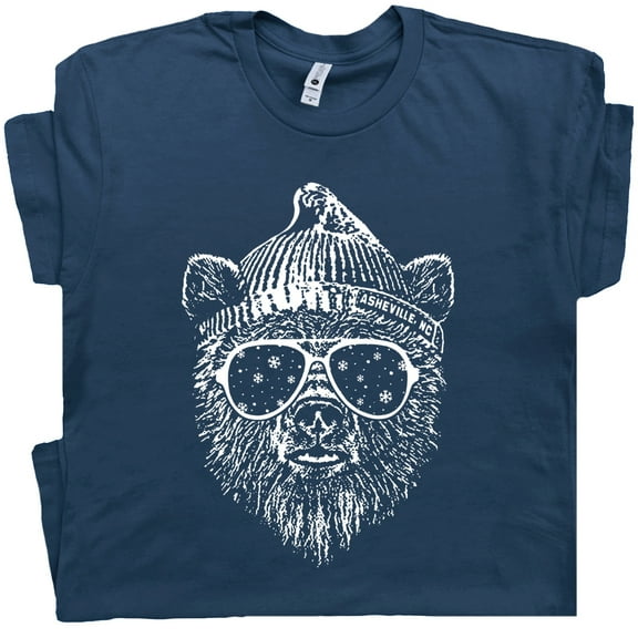 Snow Ski Bear T Shirt Cool Snowboard Vintage Skiing Graphic Shirts for Women Men Blue Ridge Mountains Cute Asheville Tee