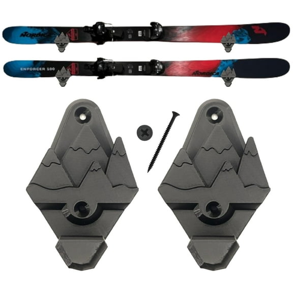 Snow Ski Wall Mounts With Hooks, Snow Skis Rack, Space Saver, Wall Art (Black)