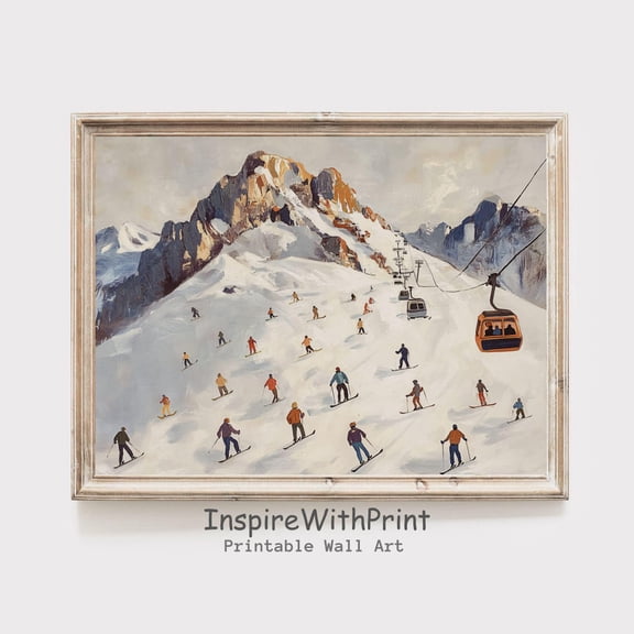 Snow Skiing , Alpine Skiing Art Print Skiing Lovers , Winter Printable Wall Art Skiers Poster Mountain Snowy Landscape Print, Size 12x18 UNFFRAMED F03.1.6l57