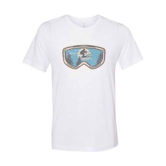"Snow Skiing Shirt, Ski Goggles, Skiing Shirt, Unisex Fit, Sublimation, Soft Bella T, Snow Sports, Skiing Apparel, Mountain Shirt, Ski Lover, White, MEDIUM"