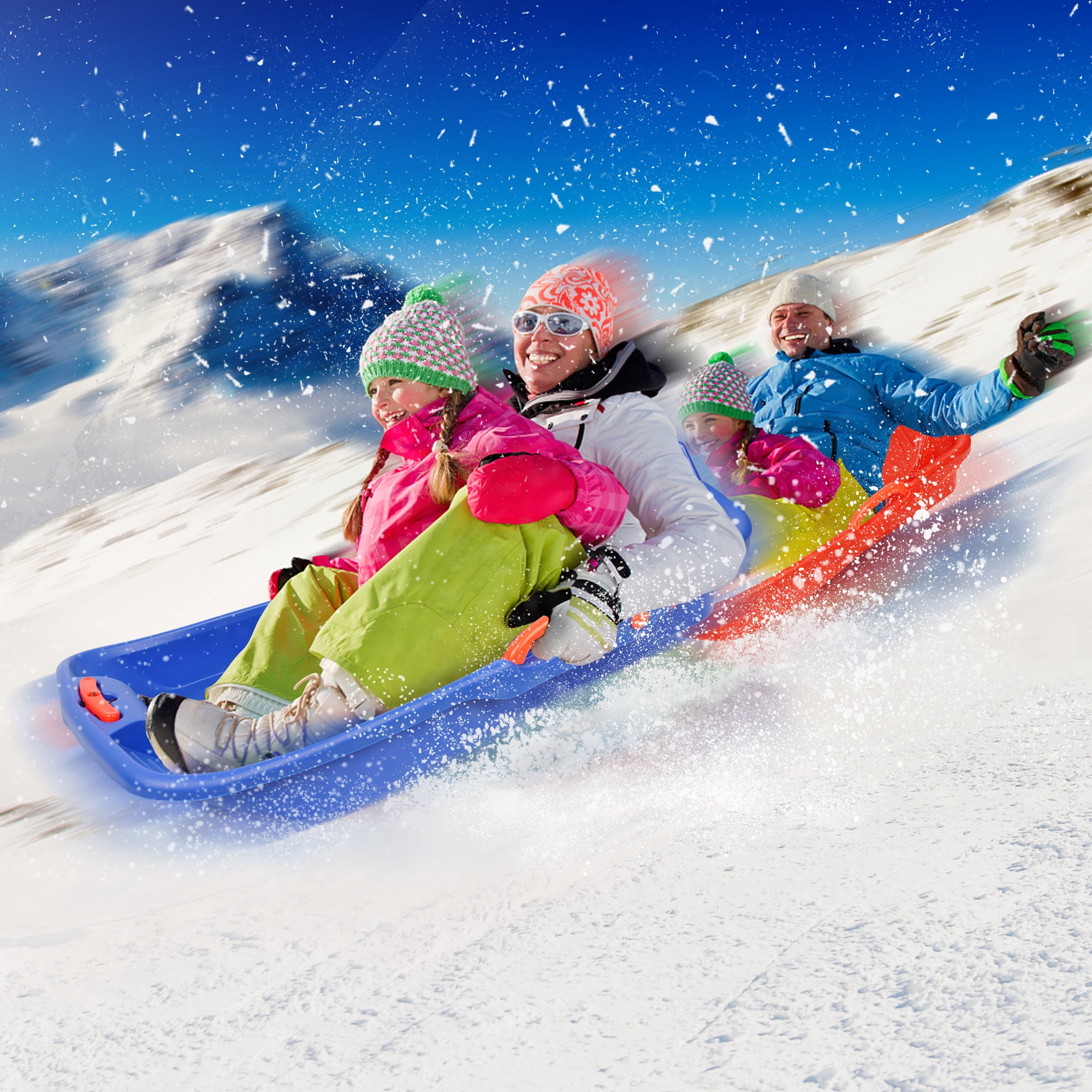 Snow Sled 2 Packs, Sport Toboggan Sleds for Kids & Adult, Outdoor Hard