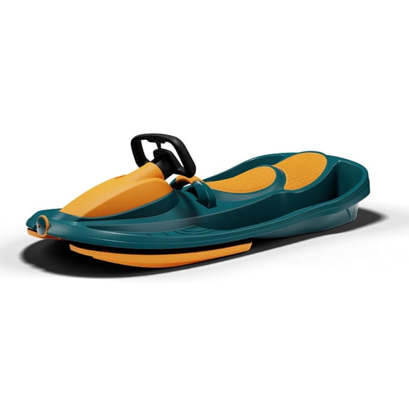 Snow Sled for Kids, Adults - Toboggan Sled, Easy Turning Steering Wheel, Anti-Slip Seat, Pull Up Brake, Durable Plastic, Lightweight, Age 3+ 260 lbs, Orange