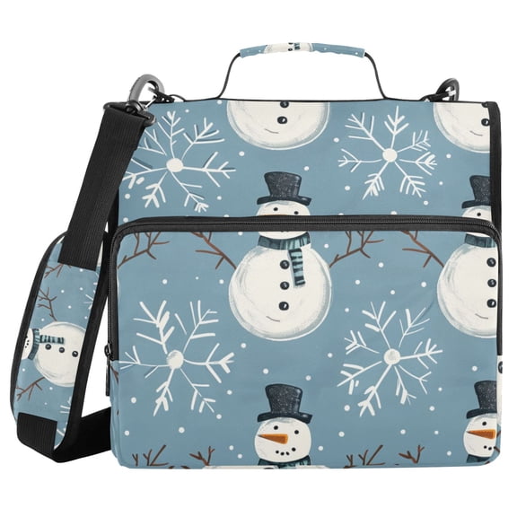 Snow Snowman Cartoon Binder Bag with Shoulder Strap 3 Ring Zipper Binder File Folder Document Storage