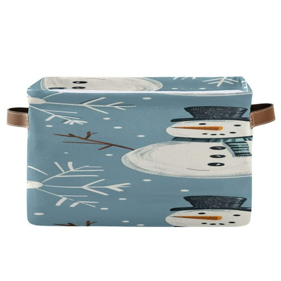 Snow Snowman Cartoon Square Storage Bins with Handles Collapsible Containing Box 1 Pack