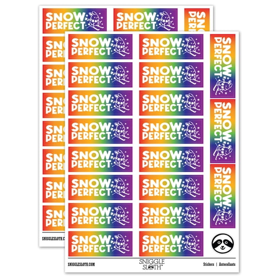 Snow So Perfect Skiing Bunny Teacher Student School Sticker Set - Rainbow - Gloss Finish - 2.00" Large