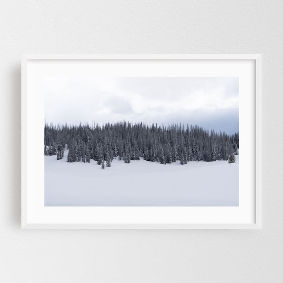 Snow Squall - Photography Winter Snow Forest Landscape Nature Minimalist Mountain White Framed Wall Art Print 5 x 7 inches