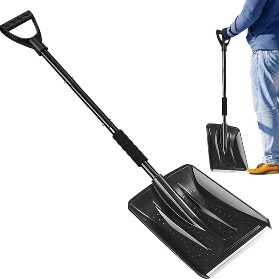 Snow Square Shovel 41-Inch Adjustable D-Handle Snow Shovel for Car & Garden, 10-Inch Polymer Blade with Aluminum Edge, Lightweight Winter Emergency Shovel for Driveway, Yard, Kids & Outdoor Use
