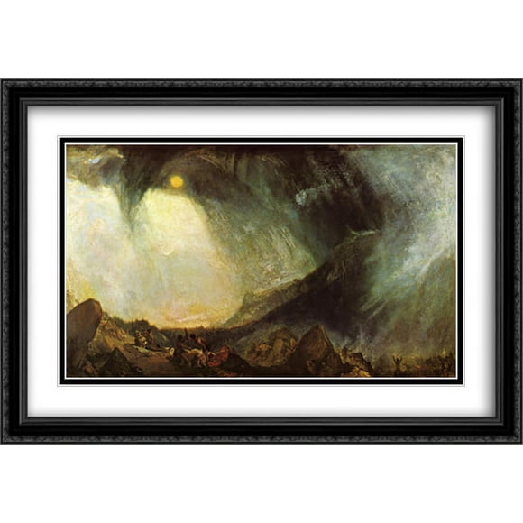 Snow Storm: Hannibal and His Army Crossing the Alps 2x Matted 40x28 Large Black Ornate Framed Art Print by Turner, Joseph Mallord William