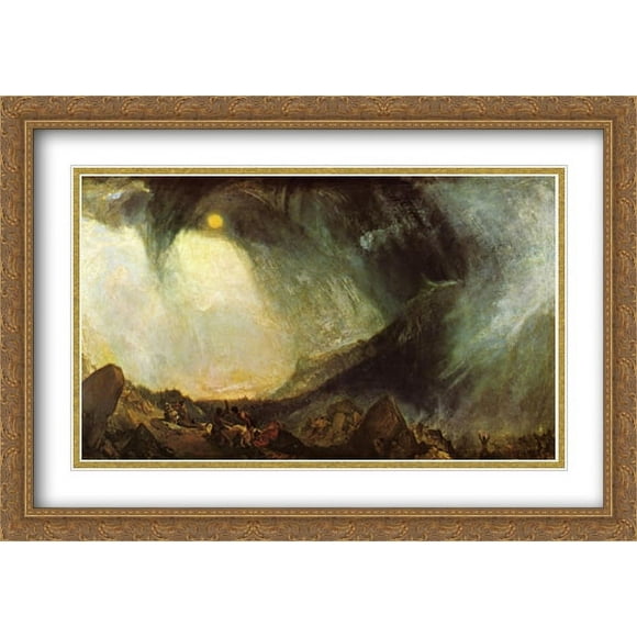 Snow Storm: Hannibal and His Army Crossing the Alps 2x Matted 40x28 Large Gold Ornate Framed Art Print by Turner, Joseph Mallord William