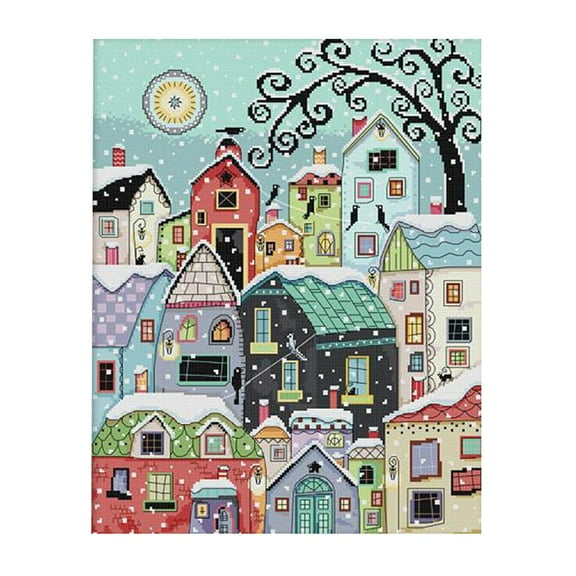 Snow Stree Landscape Cross Stitch Stamped Kits Pre-Printed ing Starter Patterns for Beginner Adults, Embroidery Needlepoint Kits