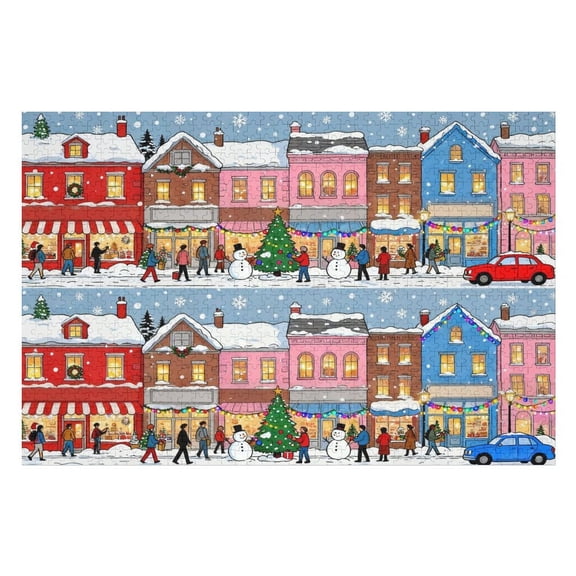 Snow Street Jigsaw Puzzles for Adults 1000 Pieces with Glitter, Brain Challenging Puzzle for Game Night, Family, Friends, Gift Idea, Puzzle Size is 30x20 in