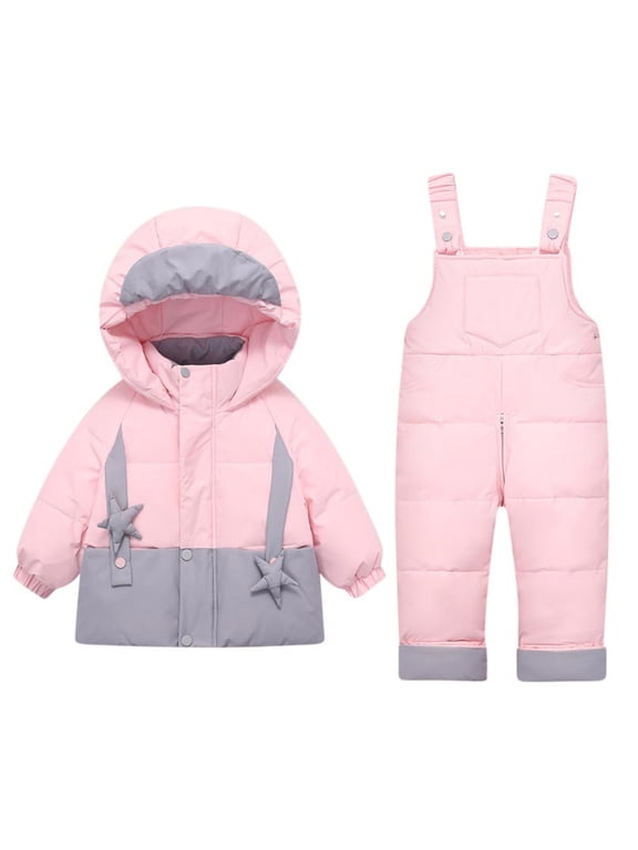 Snow Suit for Kids, Toddler Snow Suit, Unisex Baby Girls Boys 2 Piece Snowsuit Winter Down Coat and Snow Pants Set Puffer Jackets Ski Bibs Outfits by Llywey ,Pinks ,18 Months