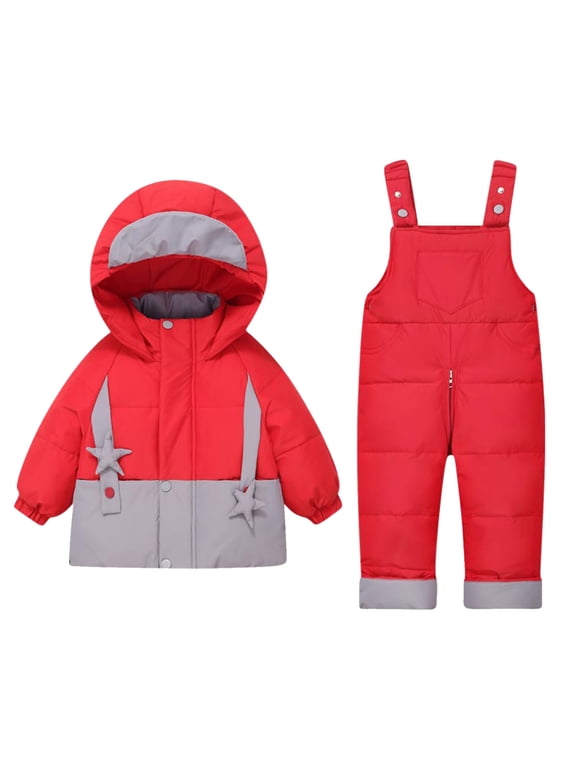 Snow Suit for Kids, Toddler Snow Suit, Unisex Baby Girls Boys 2 Piece Snowsuit Winter Down Coat and Snow Pants Set Puffer Jackets Ski Bibs Outfits by Llywey ,Red ,3 Months