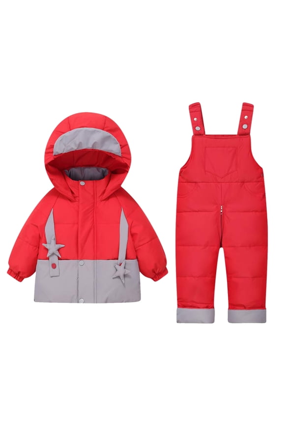 Snow Suit for Kids, Toddler Snow Suit, Unisex Baby Girls Boys 2 Piece Snowsuit Winter Down Coat and Snow Pants Set Puffer Jackets Ski Bibs Outfits by Llywey ,Red ,3 Months