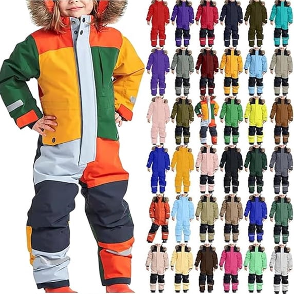 Snow Suit for Kids Winter Outdoor One Piece Snowsuit Waterproof Warm Hooded Toddler Snow Suit Girls Boys Overalls Snowboarding Ski Suits 2026 Windproof Jumpsuit with Pockets
