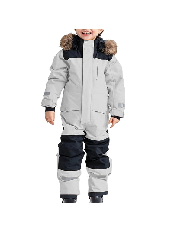 Snow Suit for Kids Winter Outdoor One Piece Snowsuit Waterproof Warm Hooded Toddler Snow Suit Girls Boys Overalls Snowboarding Ski Suits 2026 Windproof Jumpsuit with Pockets
