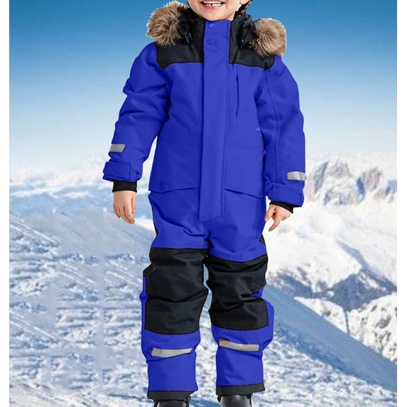 Snow Suit for Kids Winter Outdoor Zip up Hooded Waterproof Ski One Piece Windproof Long Sleeve Jumpsuits with Pockets Trendy Warm Reflective Strip Overalls for Boys Girls Teen