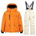 thumbnail image 1 of Snow Suit Winter Puffer Coat & Snow Bib Pants, Kids Thicken Waterproof Jackets with Detachable Hood Ski Suit Set Outdoor Clothing Snowboarding Beige 7-8 Years, 1 of 5