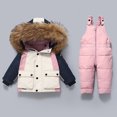 thumbnail image 1 of Snow Suit Winter Puffer Coat & Snow Bib Pants, Kids Thicken Waterproof Jackets with Detachable Hood Ski Suit Set Outdoor Clothing Snowboarding Pink 2-3 Years, 1 of 3