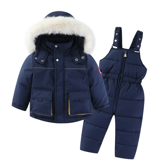 Snow Suit for Kids Girls New Boys Girls Fashion Solid Color down Jackets Keep Thickening Warm Outdoor Coat Jumpsuit Set Style B-38 Navy 2 Years