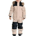 thumbnail image 1 of Snow Suit for Kids One Piece Snowsuit Water&Windproof Winter Snowboarding Ski Suits Beige 10-11 Years, 1 of 9