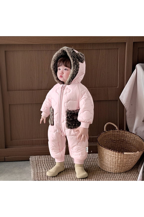 Snow Suits for Baby Girls Zipper Romper Hooded Boys Girls Jumpsuit Baby Warm Clothes Windproof Jumpsuits 6-12 Months Girl Winter Clothes
