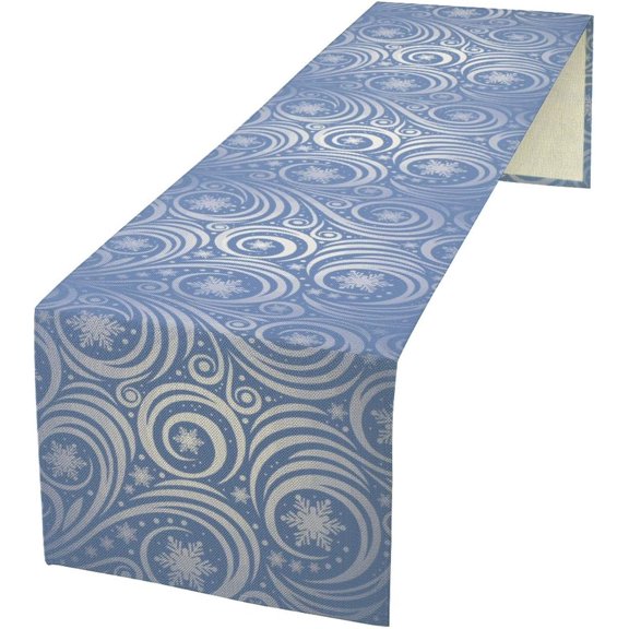 Snow Table Runner White Snowflake Wind Pattern Table Runner Table Cloth Decoration Dresser Garden Farmhouse Wedding Party Vacation Dinner Home 13x36 inches
