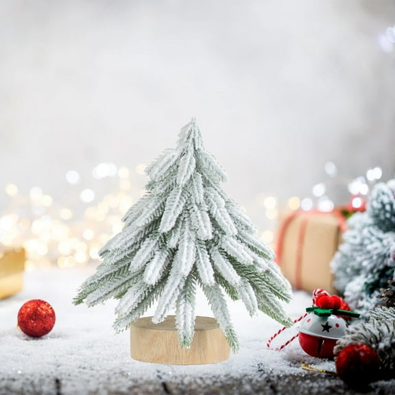 Snow Tabletop Centerpieces Christmas Trees, Snow Flocked Mini Tabletop Pine Trees with Wooden Base,Artificial Desk Christmas Trees for Xmas Holiday Home Party Windowsill Table Decorations