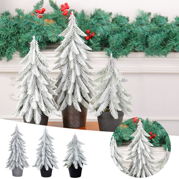 Snow Tabletop Christmas Trees Snow Flocked Mini Tabletop Trees With Wooden Base Desk Christmas Trees For Xmas Party Table Decorations Desktop Ornament Easy To Use