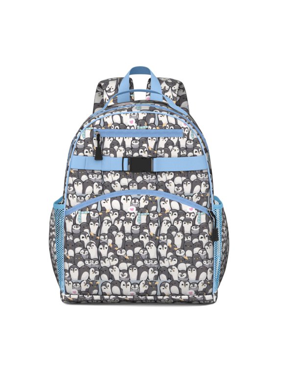 Snow-Themed Penguin Decorated Backpack - Ergonomic School Bag with Side Pockets & Breathable Back Panel for Teenagers