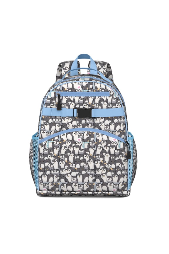 Snow-Themed Penguin Decorated Backpack - Ergonomic School Bag with Side Pockets & Breathable Back Panel for Teenagers