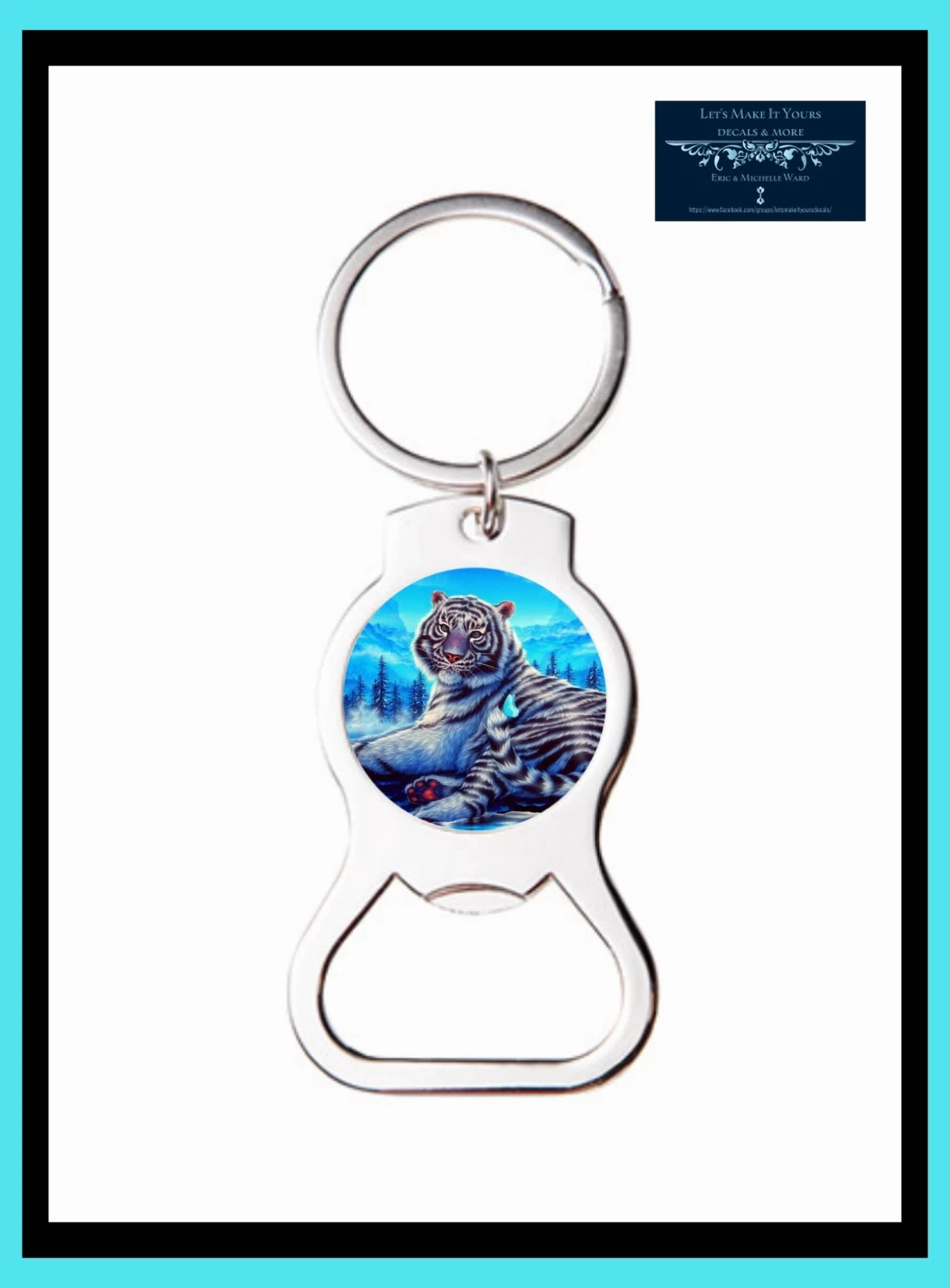 Snow Tiger Butterfly Fantasy Custom Metal Bottle Opener Key Ring Keychain Round