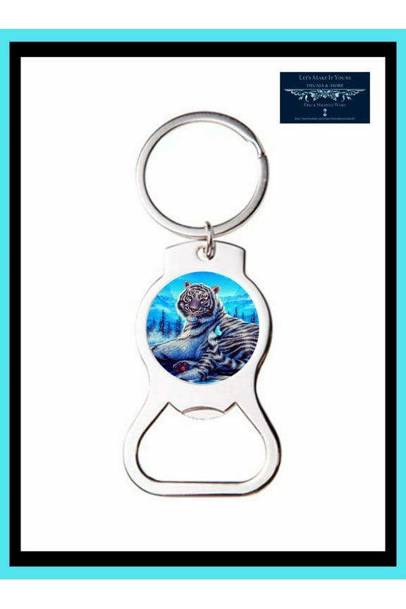 Snow Tiger Butterfly Fantasy Custom Metal Bottle Opener Key Ring Keychain Round