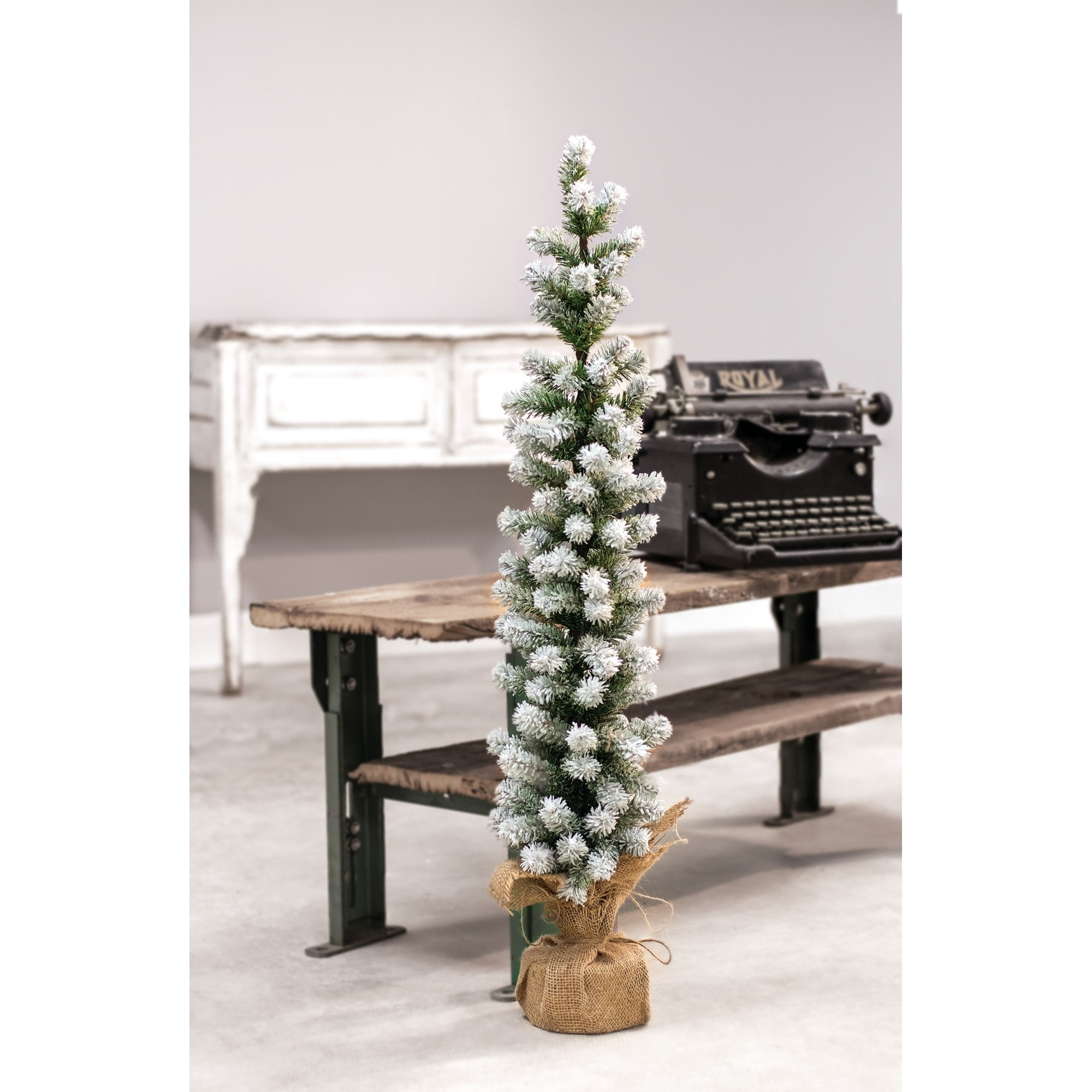Snow Tipped 36" Pine Tabletop Christmas Tree with Burlap Base