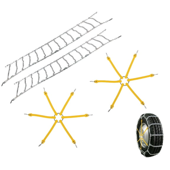 Snow Tire Chain Kit – Includes Twisted Link Snow Tire Chains Fits with 16.5" Rim and 12" Wide Tires and 26" & 32" Rubber Spider Bungee Tensioners for Trucks & SUVs - 2 Pair