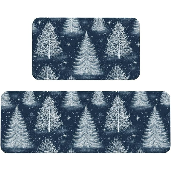 Snow Trees Kitchen Mats for Floor, Christmas Tree Kitchen Rug Runner Non-Slip Kitchen Mats and Rugs 2PCS Absorbent Standing Mats for Office Desk Sink