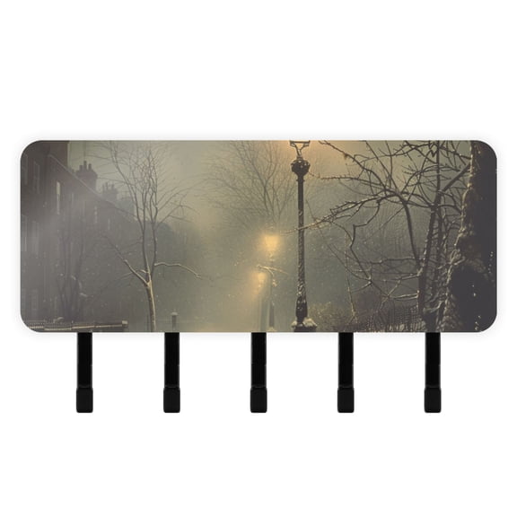 Snow Trees Street Light Key Holder for Wall Mail Holder Organizer with 5 Key Hooks Wall Mount Key Rack with Shelf