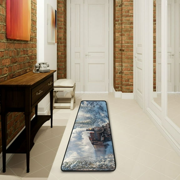 Snow Trees Train Runner Rug Non Slip 7224 in Ares Rugs for Bedroom Bathroom Living Room