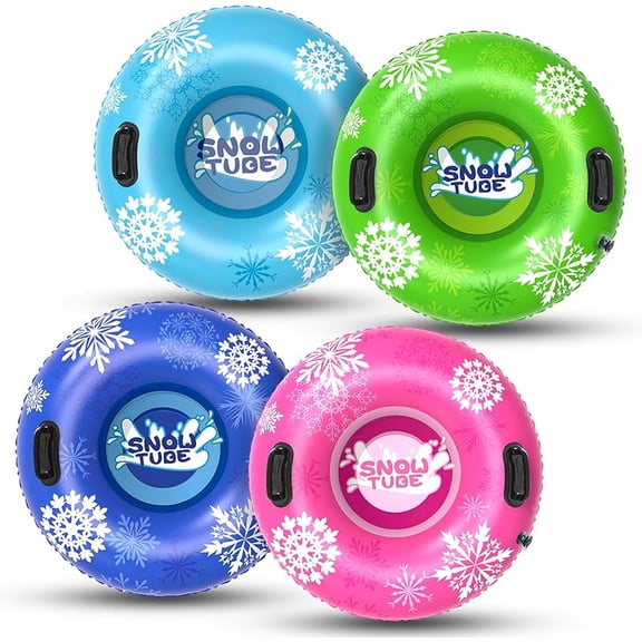 Snow Tube, 3-Pack or 4-Pack Inflatable Snow Sled for Kids and Adults, Durable Hard Bottom with Handles for Outdoor Sledding