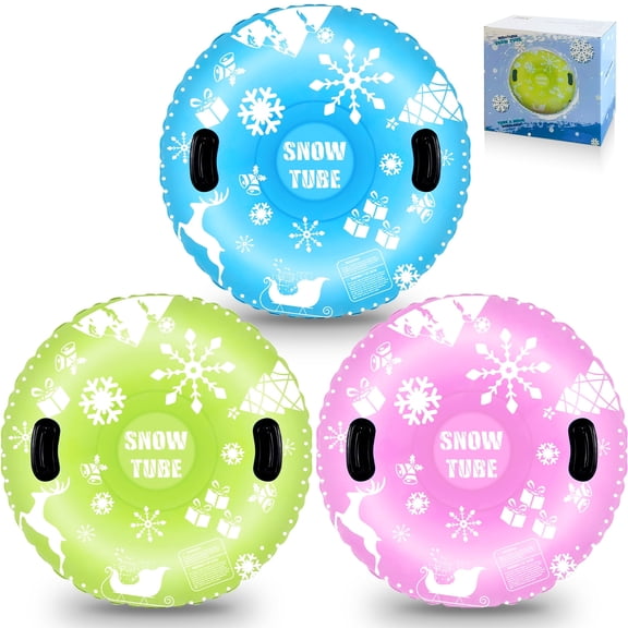 Snow Tube, 3Packs for The Whole Family Inflatable Snow Sled for Kids and Adult, Thickened Heavy Duty Hard Bottom Sleds for Snow with Handles, Winter Toys for Outdoor Sledding Snow Tube Sports