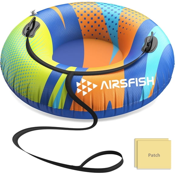 Snow Tube with Towable Leash, AirsFish Inflatable Snow Sled Heavy Duty Cover Wear-Resistant & Antifreeze Material Sledding Tubes for Winter Sports
